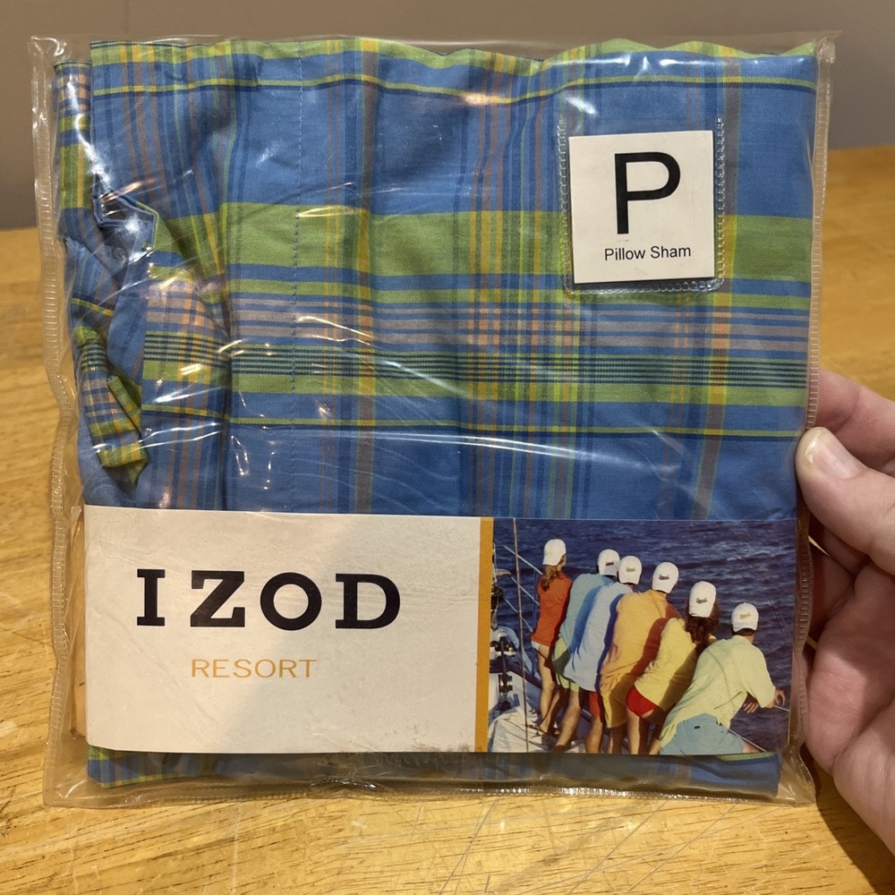 IZOD Resort Den Check Plaid PILLOW SHAM Blue Green Pink